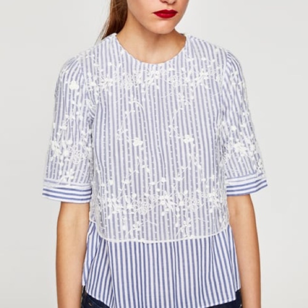 Zara striped top with dotted mesh